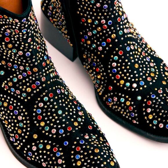 Jeffrey Campbell x Free People Boots Ankle Black Rhinestones Embellished 7.5 - Picture 3 of 12